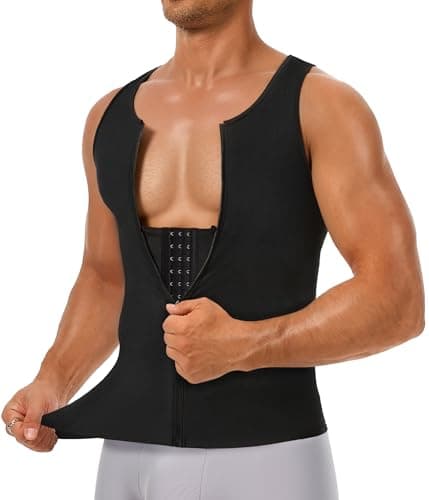 TAILONG Men's Compression Shirt for Slimming - Double Layer Tummy Control Body Shaper Tank Top, Seamless Chest Binder Undershirt for Gynecomastia, Breathable Shapewear Vest Black