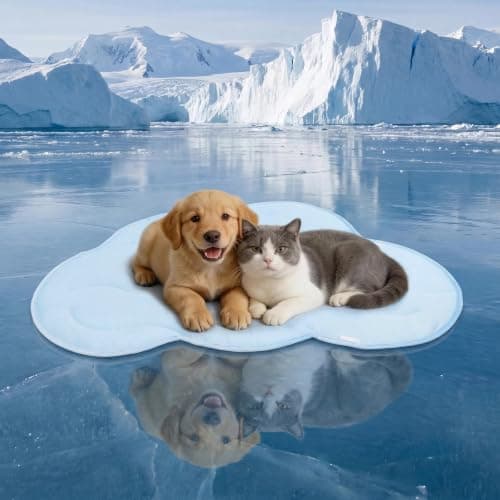 BECEMURU Cooling Mat for Dogs, Q-MAX＞0.46 Thickened Breathable Cold Pad for Summer Active Dog, 36"x23" Portable Washable Kennel Crate Pet Bed, Rapid Cooling Durable Non-Gel Blue Cloud Shape