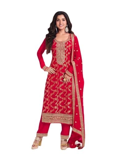 shopNstyle Women's Salwar Kameez Straight Suit Jacquard Traditional Indian Pakistani Ready To Wear Dress