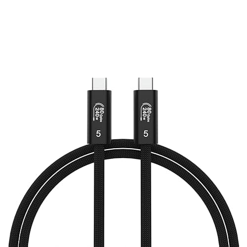 80Gbps USB4 Cable for Thunderbolt 5, Braided USB C to USB C Cable, Up to 120Gbps Bandwidth, 240W PD3.1 Fast Charging, 16K/8K Display, Compatible with Thunderbolt 4/3, MacBook, SSD, Docking (3.3FT)