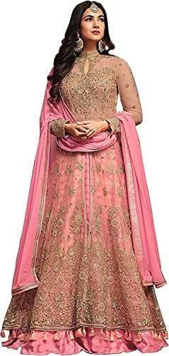 Jevious Women's Pink Embroidered Anarkali Salwar Suit Set for Adult Women, Perfect for Bollywood Enthusiasts and Special Occasions