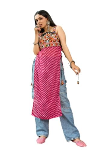 Indya Pink Embroidered Georgette Kurta for Festive | Spaghetti Strap | Square Neck | Salwar Kameez | Kurta Set