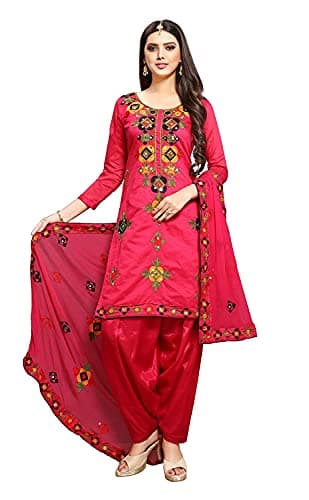 Lady Dwiza Ready to Wear Indian Pakistani Chanderi Cotton Ethnic Wear Punjabi Salwar Kameez Patiala Suit for Women Rani Pink