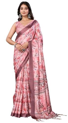 IMTRA FASHION Indian Saree for Women Ethnic Digital Print Art Silk Cotton Blend Sari With Unstitched Blouse Piece-(Peach)