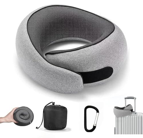 SZXYX Travel Pillows for Airplanes, 100% Pure Memory Foam Neck Pillow for Airplanes, Comfortable Breathable Cover, 360° Support Stowable Pillows for Sleeping, Car, Airport Travel Essentials, Max Grey