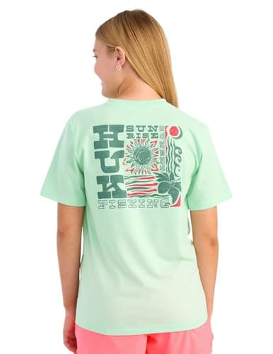 HUK Kids Short Sleeve Performance Tee, Kids Fishing T-Shirt, Sunset Sunrise - Seafoam Mist, Small