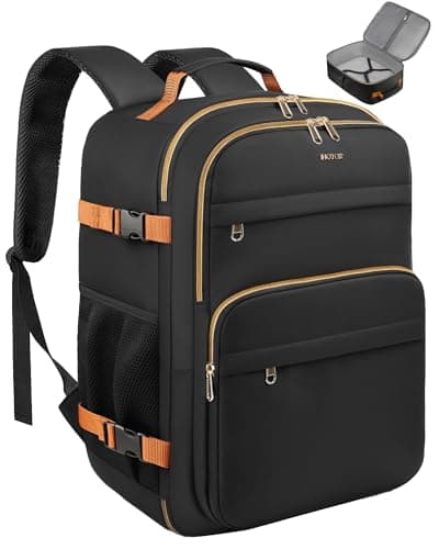 HOTOR Travel Backpack for Women - Large 15.6inch Laptop Computer Bag Water-Resistant Carry on Backpack Flight Approved Personal Item Travel Bag for Work, Business, College, Black, 13.0" x 7.9" x 17.3"
