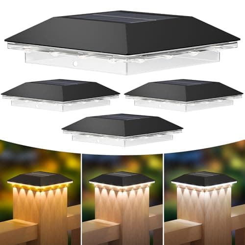 Mlambert 4 Pack Solar Post Cap Lights Outdoor - 3 Lighting Modes Waterproof LED Solar Post Lights Fit 3.5×3.5 Wood/4×4 Vinyl Fence Deck Posts, Black