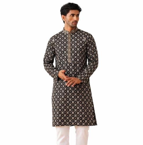 Maple Clothing Rich Printed Cotton Men's Kurta Only Festive Occasion Wear (Navy Blue, M)
