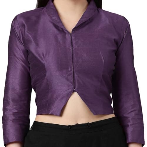Blouse Readymade Dupion Silk Collar Neck Blouse Non-Padded Saree Choli Crop Top for Women Wine