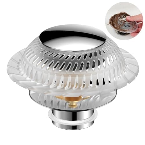 WRISIN Hair Catcher Drain Stopper for Bathtub, Pop-Up with Silicone Filter, 3-Layer Brass Rust-Proof, One-Button Seal & Drain, Fits Standard U.S. Drains (1-1/2” & 1-3/8”), No Tools Needed