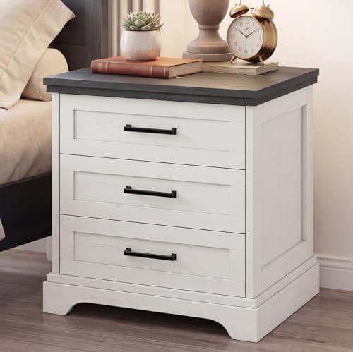 DUMOS Farmhouse Nightstand wit...l End Table for Bedroom, White