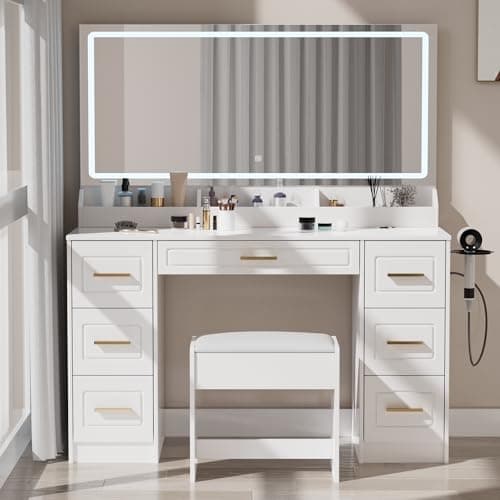 Vanity Desk with Mirror and LE...ble for Bedroom, Dressing Room