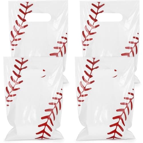 Hxezoc 50 Pieces Baseball Gift Bags with Handle, Plastic Treat Candy Bag Sport Favor Bags For Birthday Party Decoration Supplies