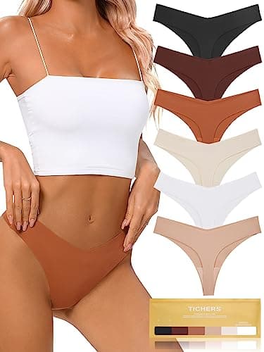Tichers Seamless Thongs for Women No Show Thong V-waisted Stretch Breathable Sexy Panties Underwear (6-Pack) $12.99 + Shipping is free w/ Prime or on $35+