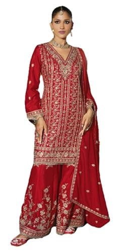 Shriva Fashion Indian Pakistani Women's Ready to wear ethnic Salwar Kameez Suit for Eid Party Wedding Festivals (2969) (Red, 44)