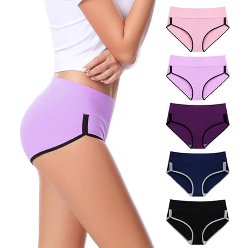 CAILECOTTON Womens Underwear Cotton Underwear for women High Waisted Full Coverage Brief Soft Stretch Breathable Everyday Hipster Ladies Pantie Comfy Briefs - Multi 5 pack $9.99