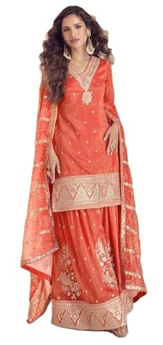 Shriva Fashion Indian Pakistani Ready to wear salwar kameez palazzo with embroidery work eid wedding party for women (2932) (Orange, 44)