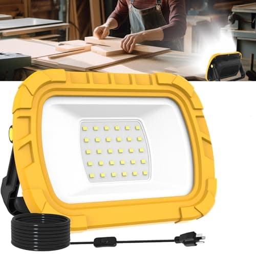 T-SUNiceM LED Work Light, 6500K Portable Work Light, Work Lights on Stand Rotatable Stand and Handle, 5.9FT Cord with Plug, Hook Design LED Flood Light for Workshop Garage, Construction Site
