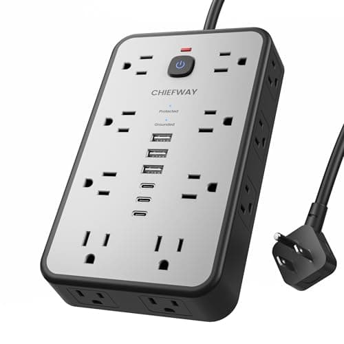 Surge Protector Power Strip - 6Ft Flat Plug Extension Cord with 16 Widely Spaced Outlets & 6 USB Ports(3 USB C), 1875W/15A, 2400J, Desk USB Power Strip for Home Office Gaming Dorm Room Essentials