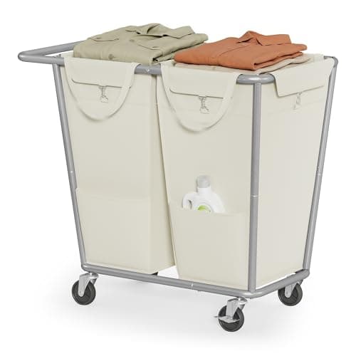 SONGMICS Laundry Basket with W... Frame, Cream White URLS009W01