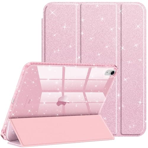 Fintie Slim Case for iPad (A16) 11th Generation 11 Inch (2025), iPad 10th Generation 10.9 Inch (2022) - Glittering Sparkly Shockproof Cover with Shiny Clear Back Shell & Pencil Holder, Light Pink