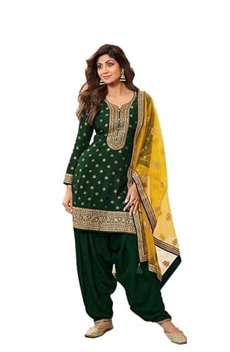 STELLACOUTURE indian punjabi salwar kameez ready to wear patiyala dhoti style wedding party suit for women 2871-O (Green, 48)