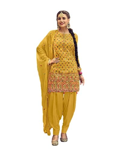 shopNstyle Ready to Wear Indian Pakistani Fashion Ethnic Wear Designer Girl Punjabi Salwar Kameez Patiala Suit for Women (Yellow, XL)