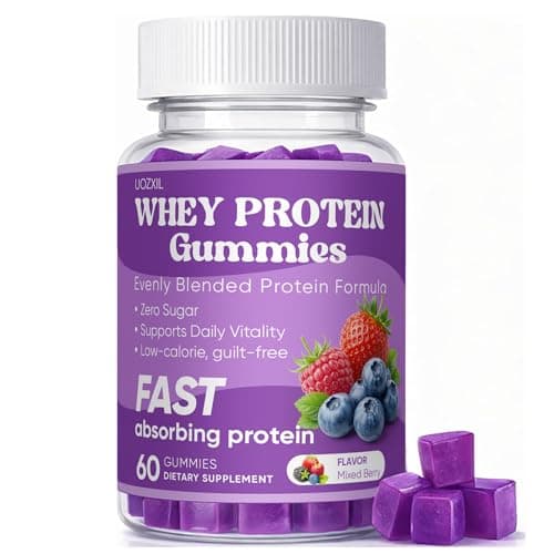 UOZXIL Whey Protein Gummies - Mixed Berry Flavor, 162g Fast Absorbing Protein Per Bottle, Sugar Free, Low Calorie, Delicious & Easy Protein Snack for Women & Men, No Shake Needed, 60 Gummies