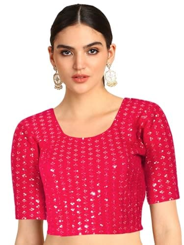 Chandrakala Stretchable Blouses for Women Sarees,Readymade,Pink Sequence, Small-Medium (B231PIN3)