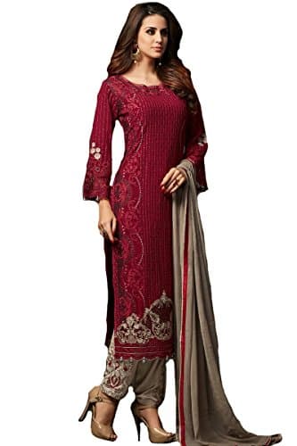 Ziya Designer Indian/Pakistani Ethnic wear Georgette Straight Salwar kameez (Red, XL-44)