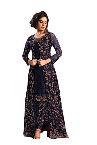 shopNstyle Ready to Wear Pakistani Style Ethnic Wear Embroidered Designer Koti Salwar Kameez Salwar Suit for Women (Navy Blue, XL)
