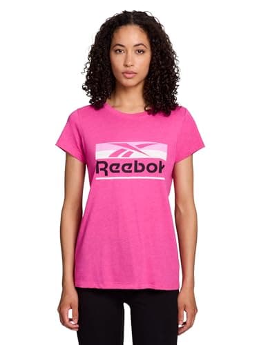 Reebok Women's Short Sleeve Knockout Performance T-Shirt, Raspberry Rose Heather, Small