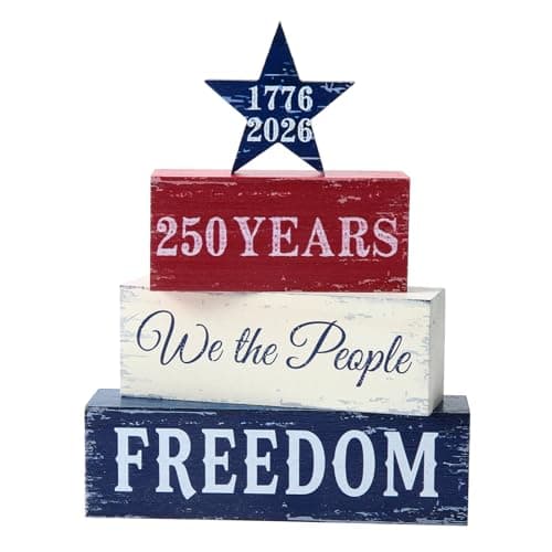 4 Pcs 250 Years American Anniversary Tabletop Decorations Red White Blue Stars Table Centerpieces Sign Office Tiered Tray Home Shelf for 4th of July Patriotic Memorial Day (a)