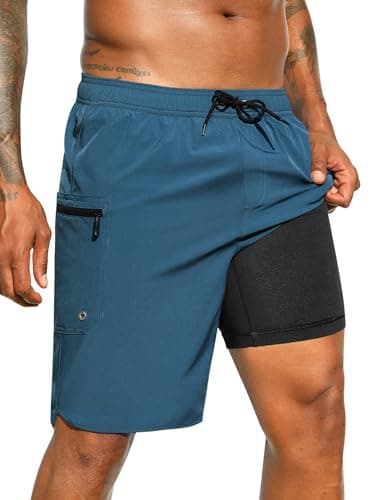 SILKWORLD Men's 9" Swim Trunks w/ Compression Liner & Zipper Pockets (size S-XXL, various colors) $11.99 + Free Shipping w/ Prime or on $35+