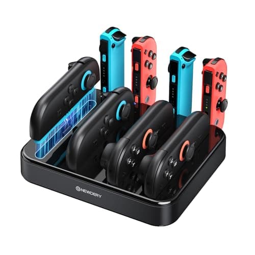 NEWDERY 8-in-1 Controller Charger Dock for Nintendo Switch 1/2, Magnetic Fast Charging Station for Joy Con 2/1 with LED Indicator, Organizer Stand for Joy Con 2 Accessories