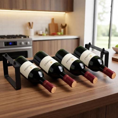 STAEVER Stackable 4 Bottles Wine Rack – Compact Metal Wine Holder for Countertop, Cabinet, Pantry, Bar, or Small Spaces – Small Freestanding Wine Storage Organizer for Tight Spaces (1 Tier, Black)