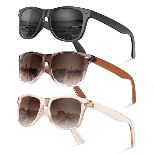 Foliful Polarized Sunglasses for Women Men - Trendy Classic Retro Sun Glasses Womens UV Protection for Driving, Black+Brown Gradient+Champagne Gradient