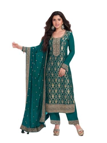 shopNstyle Women's Salwar Kameez Straight Suit Jacquard Traditional Indian Pakistani Ready To Wear Dress