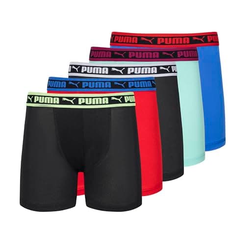 PUMA Boys' 5 Pack Performance Boxer Briefs, Black/Red, Medium