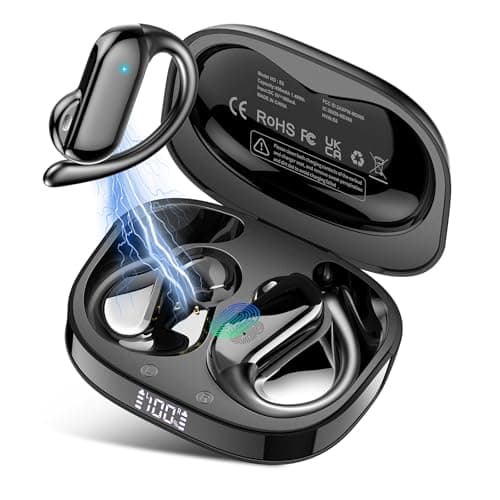 Open Ear Earbuds, Bluetooth 5.4 Wireless Earbuds with Ear Hooks, 32H HiFi Stereo Open Ear Headphones with Clear Calls, IPX7 Lightweight Air Conduction Headphones for Workouts and Running, Black