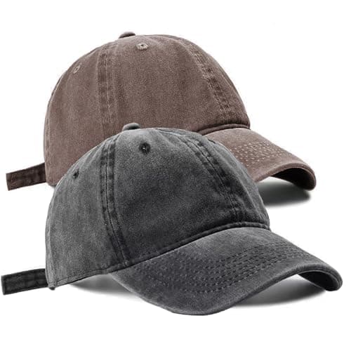 2 PCS Baseball Cap Golf Hat Washed-Cotton Plain Original Classic Cotton Vintage Adjustable Dad Hatsfor Men Women Black Coffee