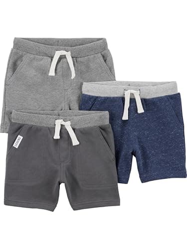 Simple Joys by Carter's baby-boys Multi-pack Knit Shorts, Navy Heather/Charcoal Heather/Grey, 12 Months