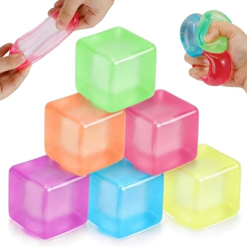 6 Pack Ice Cube Squishy Fidget Toys, Square Stress Balls Filled with Thick Substance, Slow Rising Stress Relief Toys for Adults Boys Girls, Squeeze Ball Sensory Toys for Kids Party Favor Gifts