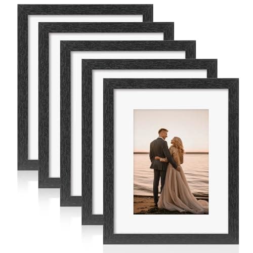 Fixwal 8x10 Picture Frames Set of 5 with Black Grain and HD Real Glass Cover, Vintage Photo Frames for Wall Decor Mounting and Tabletop Display