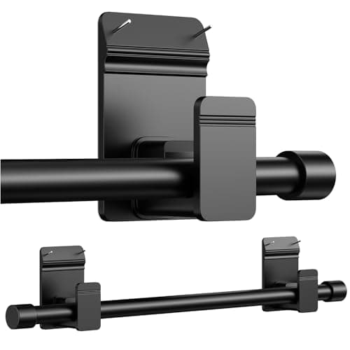 No Drill Curtain Rods for Windows 30 to 45 Inches,【Upgrade Dual Support】 Adhesive & Invisible Nail 5/8 Inch Curtain Rod No Drilling, Renter Friendly for Apartments Dorms, Black