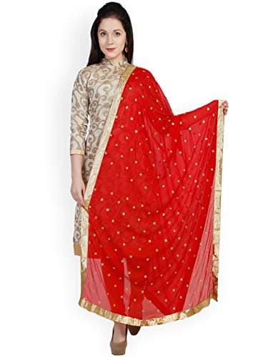 themilestocks TMS Woman's Embroidered Chiffon Dupatta Scarf Shawl Wrap Soft Indian Bridal Wedding (Red), 90 Inches X 32 Inches 228 cm X 81cm