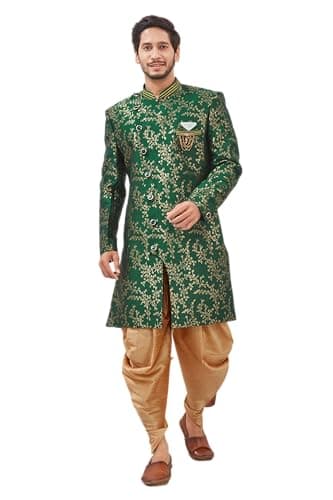 Indian Designer Wedding Festive Wear Jacquard Fabric Indo-Western Sherwani Pajama Set For Men