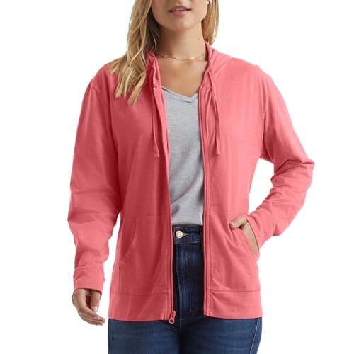 Hanes Womens Slub Knit Full-zip Hoodie, Textured Cotton Zip-up T-shirt For Fashion-hoodies, Briny Pink, Large US