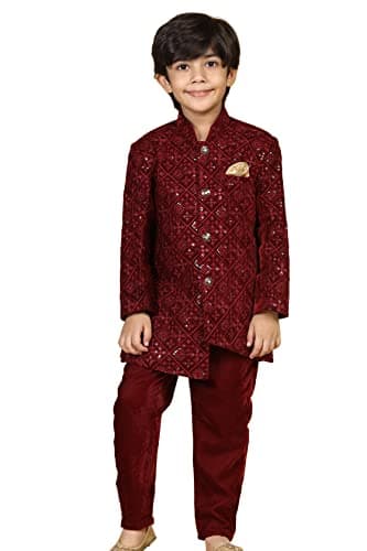 AJ DEZINES Kids Party Wear Sherwani For Boys || Diwali Outfit (Maroon, 5-6 Years)